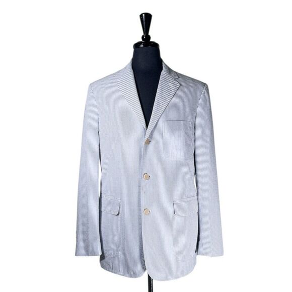 Polo Ralph Lauren Mens Blazer Medium Blue White Seersucker Sport Coat Jacket - Picture 3 of 11